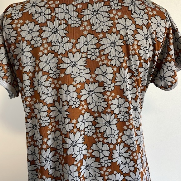 Retro Floral Nightgown PJ Boho Med Brown Maxi Stretch Dress Hippie VTG Artsy - Picture 11 of 14